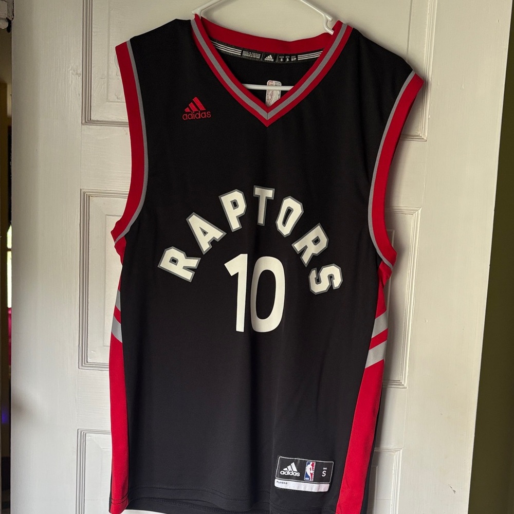 DeRozan Raptors #10 Adidas Black and Red Basketball Jersey